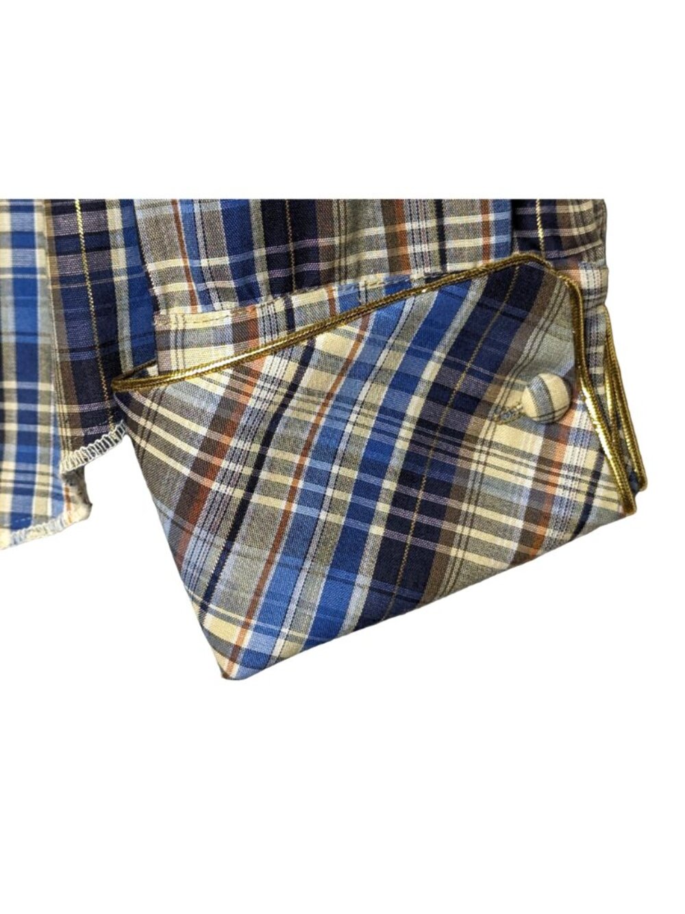 Clover Custom long sleeve blue brown plaid gold trim cowgirl Vintage Shirt M - Picture 4 of 11
